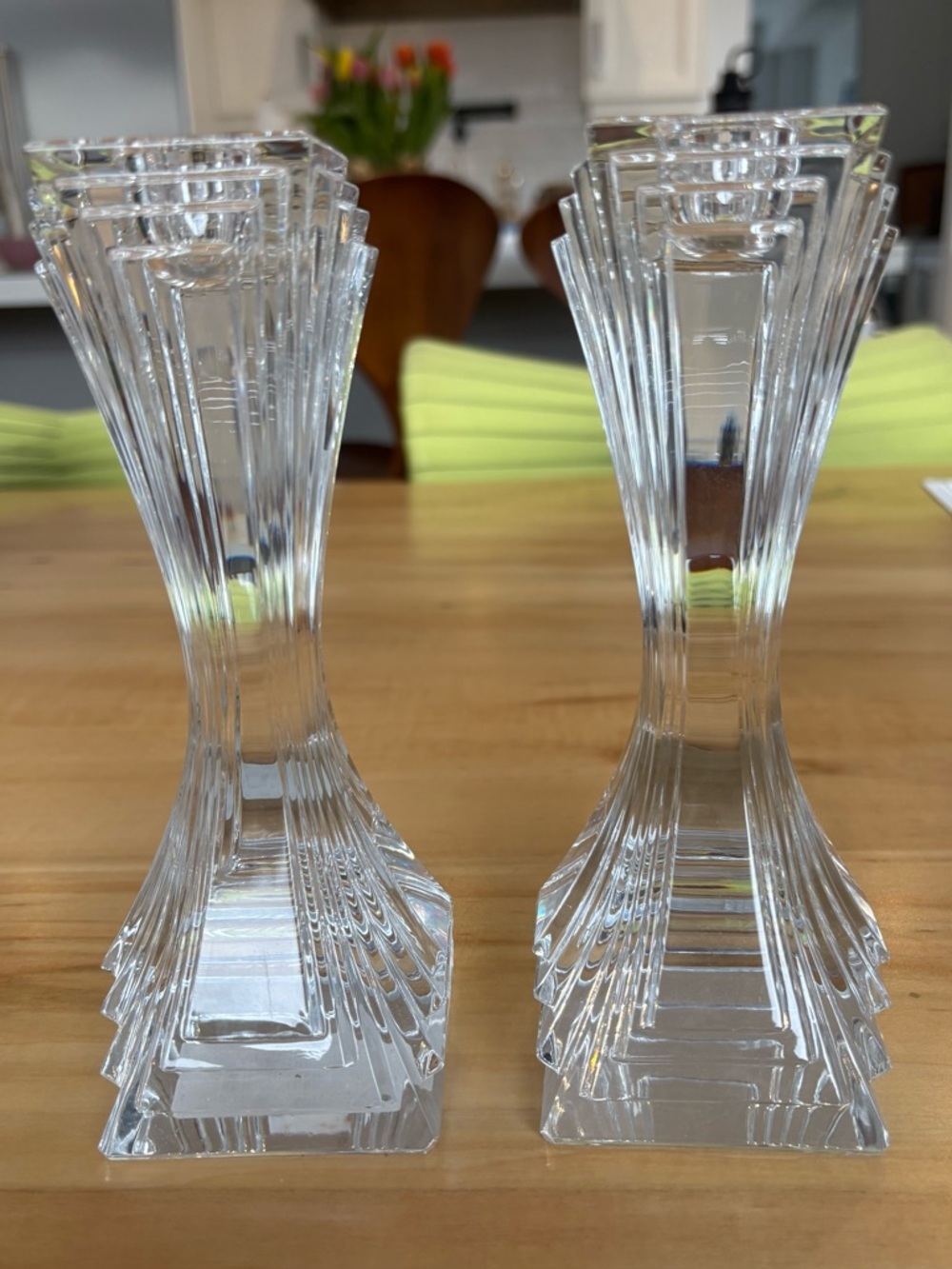 Mikasa Vintage Pair Crystal Candlesticks 7” City Lights Never Used
